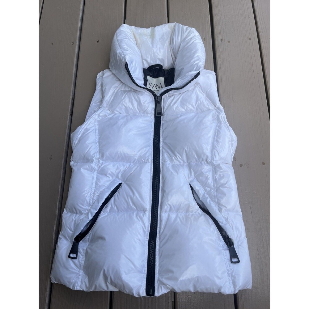 SAM New York Women's Puffer Vest Quilted Down Insulated Zipper White Size Large